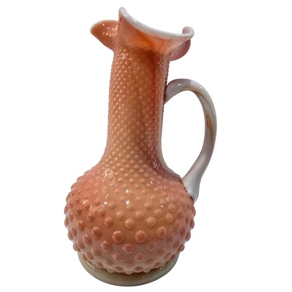 Vintage Footed Peach-Swirl Hobnail Glass Pitcher - Large Decorative Collectible - Picture 6 of 13